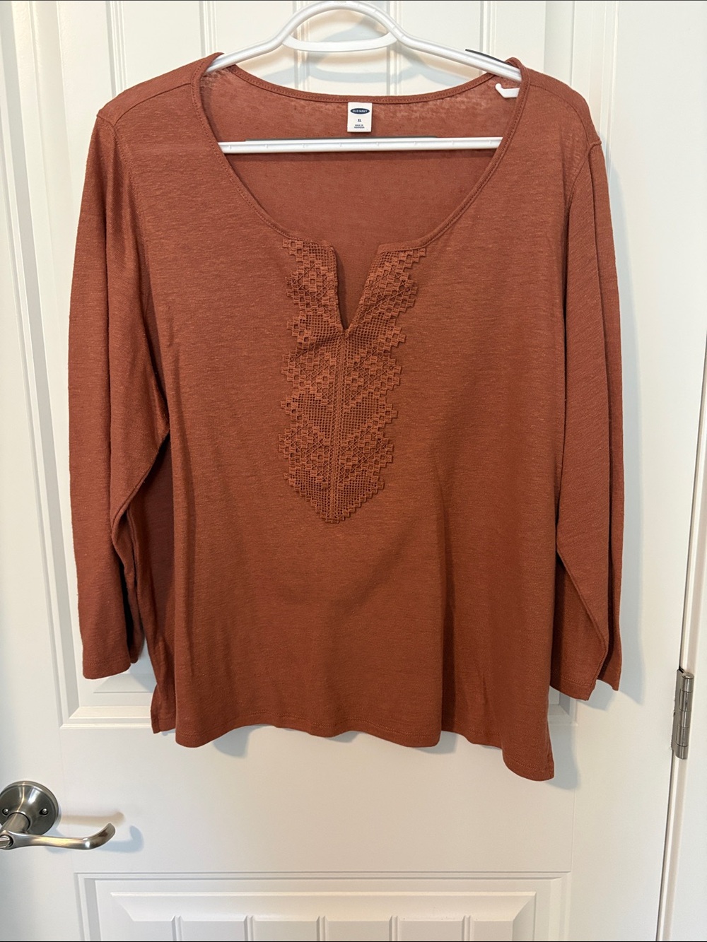 Old Navy Women's Rust Crochet-Trim Long Sleeve Tunic